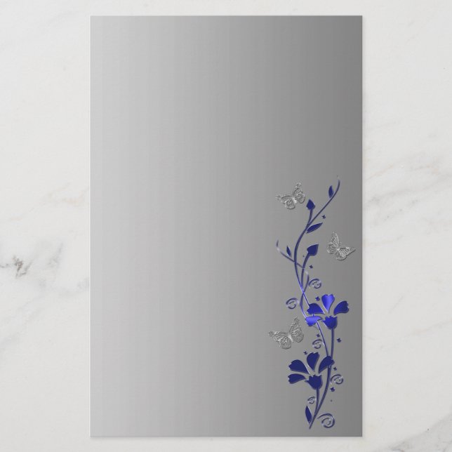 Papillons floraux bleus, gris Mariage Papeterie (Devant)
