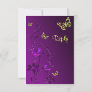 Papillons floraux mauve et citron vert - Carte de