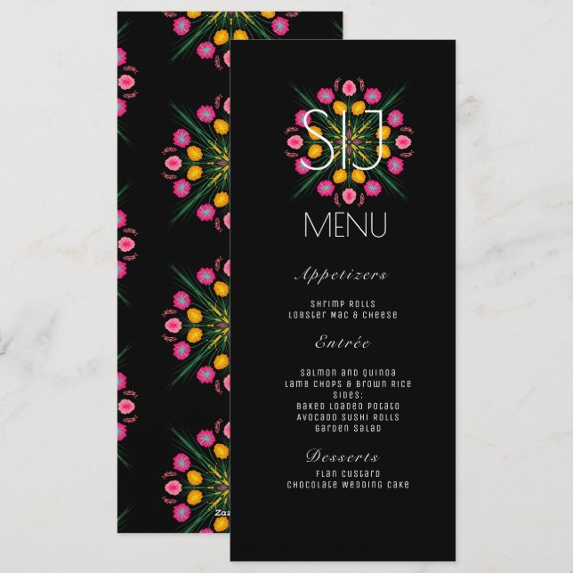 Papillons Floraux mexicains menu Mariage de l'aube (Devant / Derrière)
