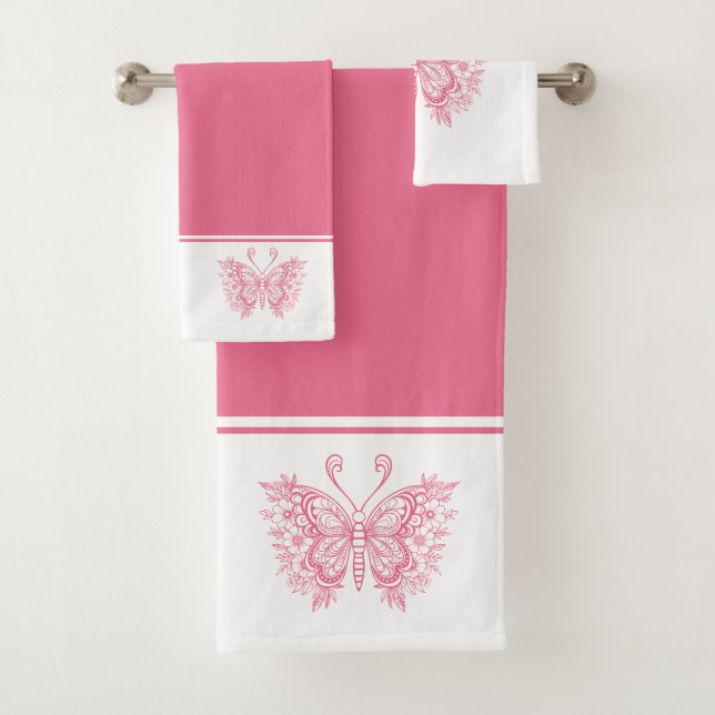Papillons floraux roses rose et blanc arrière - pl (En situation)