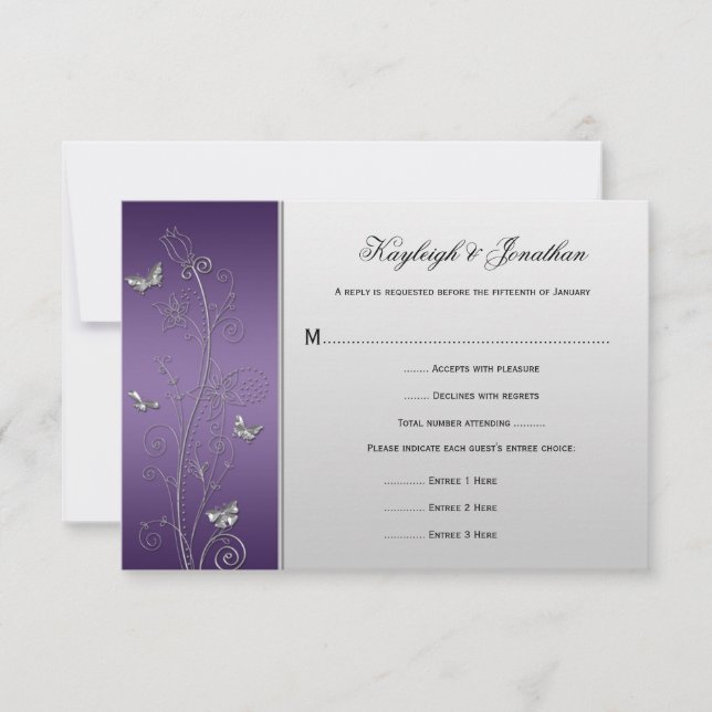 Papillons floraux vintages d'argent violet RSVP (Devant)
