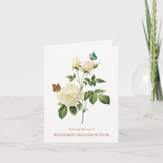 Papillons funèbres de cartes de Merci et roses (Devant)