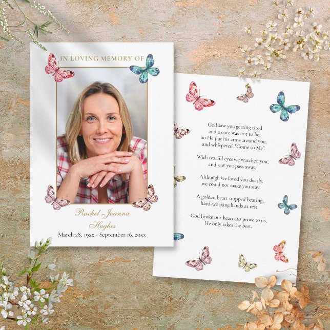 Papillons funéraires Prière Poème Carte photo (Butterflies Funeral Prayer Poem Photo Card)