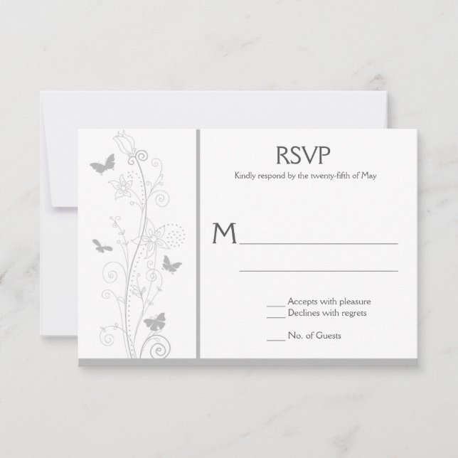 Papillons gris pâle Fils floraux ornés RSVP (Devant)