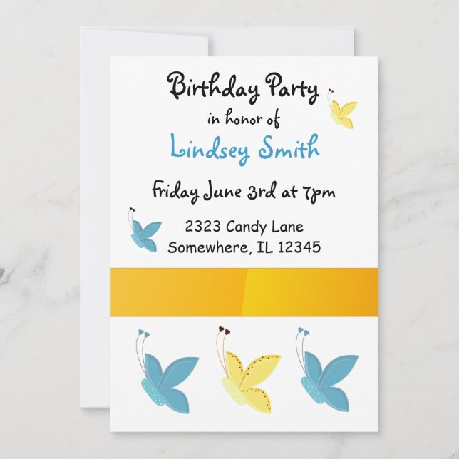 Papillons Invitation Anniversaire (Devant)