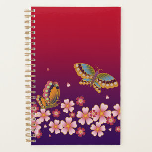 Papillons Japonais Au Milieu De Sakura Fleurit Rou
