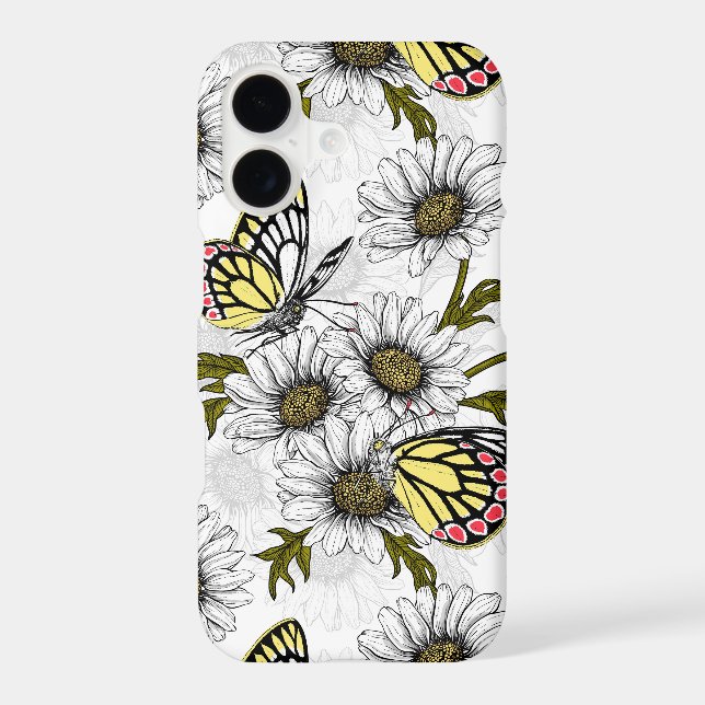 Papillons Jézabel et fleurs marguerites sur blanc (Verso)