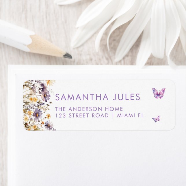 Papillons modernes Purple Floral Adresse de retour (En situation)