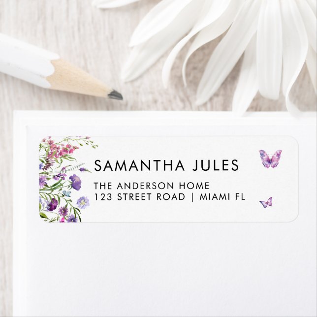 Papillons modernes Purple Floral Adresse de retour (En situation)