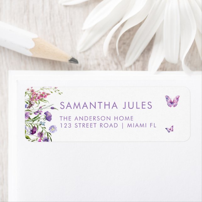 Papillons modernes Purple Floral Adresse de retour (En situation)