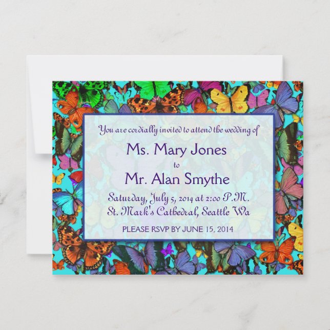 Papillons multicolores Invitations Rectangulaire (Devant)