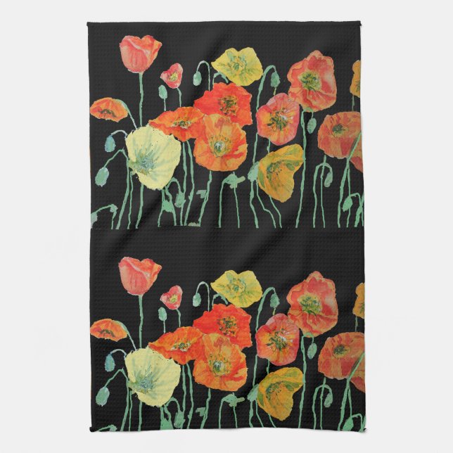 Papillons orange et noirs Aquarelle serviette de t (Vertical)