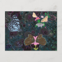 Papillons peints Fleurs Abstraites Cartes postales