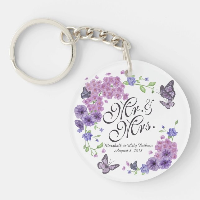Papillons personnalisés Floral Mariage Porte - clé (Devant)