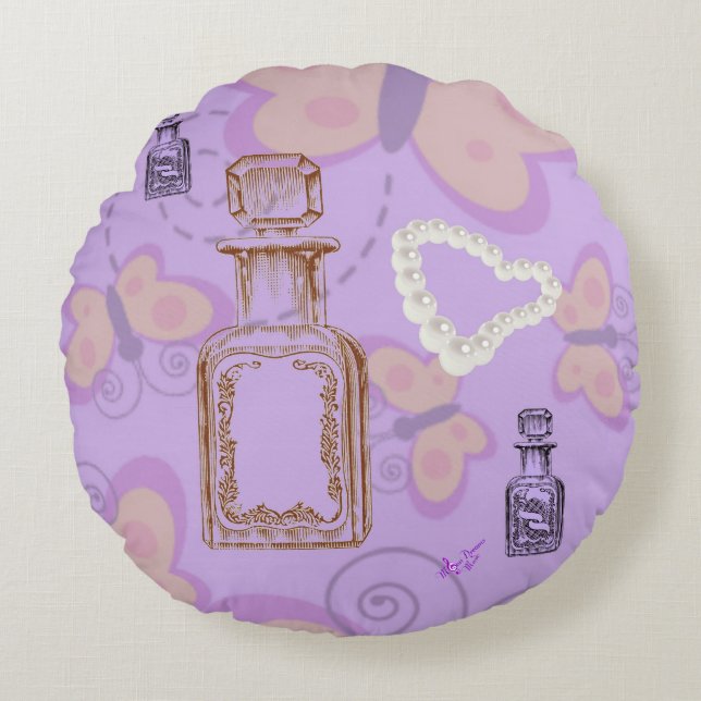 Papillons, poires et perles Coussins ronds (Devant)