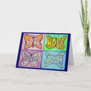 Papillons quatre mots Salutation ou cartes de note