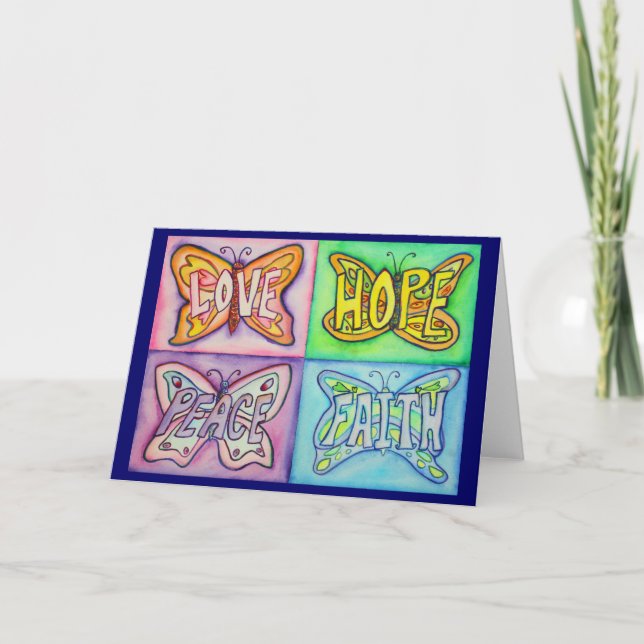 Papillons quatre mots Salutation ou cartes de note (Devant)