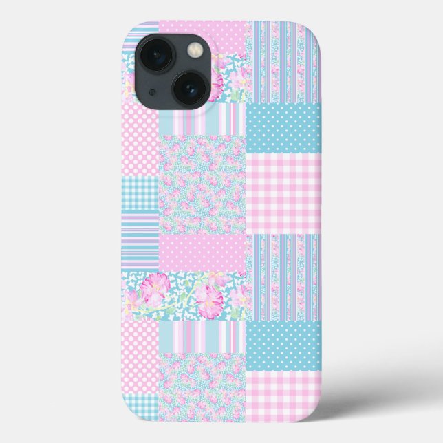 Papillons rose Faux Patchwork iPhone 6 Coque (Verso)