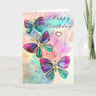 Papillons rose pourpre Carte d'anniversaire