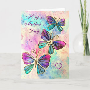 Papillons rose pourpre Carte de fête des mères