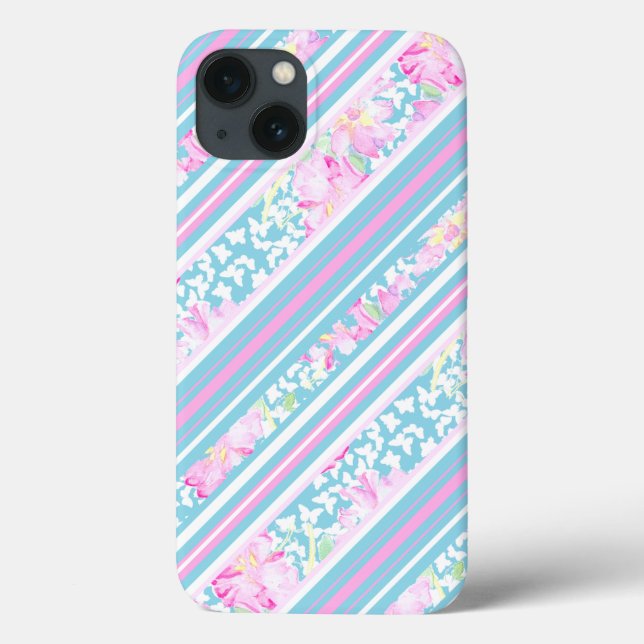 Papillons rose rose, Blue Stripes iPhone 6 Coque (Verso)