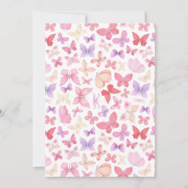 Papillons rose violet jaune Merci carte de note (Devant)