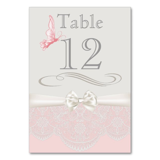 Papillons roses et ivoire et carte de table en den (Par défaut)