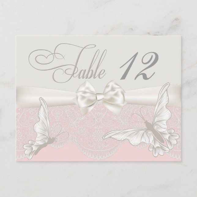 Papillons roses et ivoire et carte de table en den (Devant)