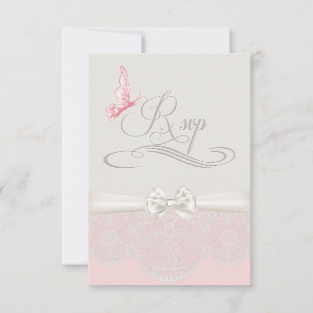 Papillons roses et ivoire et dentelle RSVP (Devant)