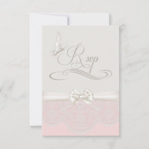 Papillons roses et ivoire et dentelle RSVP