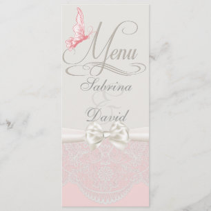 Papillons roses et ivoire et menu dentelle