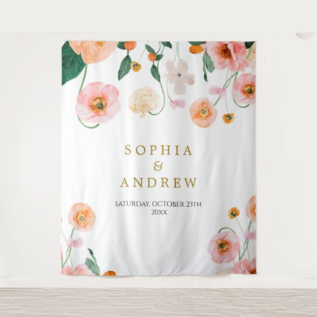 Papillons roses Fleurs Tapisserie Mariage (Devant)