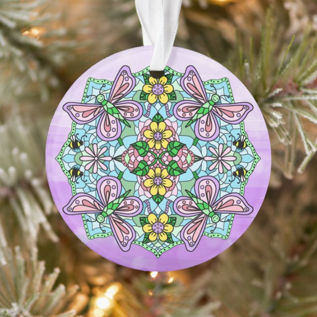 Papillons roses Mandala Noël Ornement (Arbre)