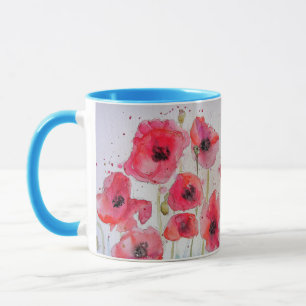Papillons rouges Aquarelle Peinture Mug bleu