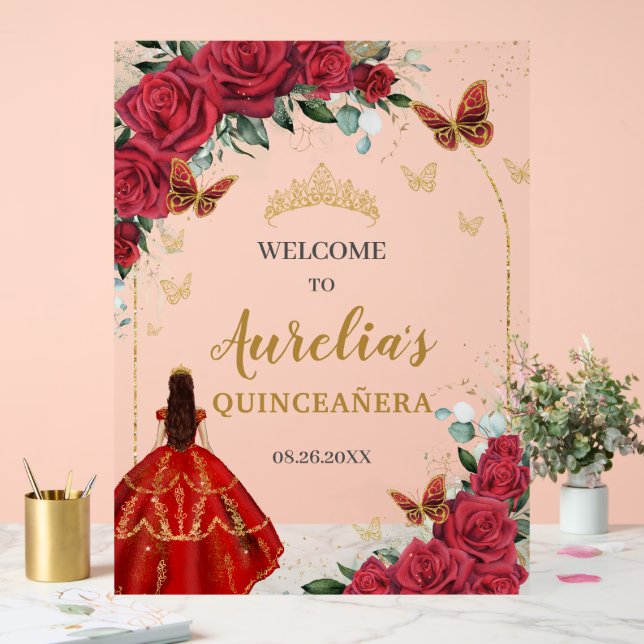 Papillons rouges Floral Quinceañera Princess Gold (Mariage)