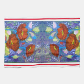 Papillons rouges sur le linge de cuisine bleu
