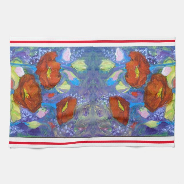 Papillons rouges sur le linge de cuisine bleu (Horizontal)