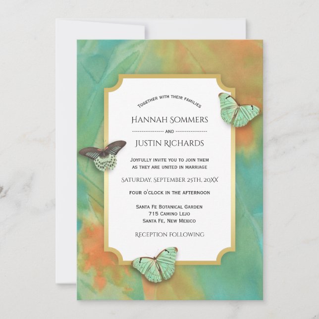 Papillons sur le Faire-part de mariage des couleur (Devant)