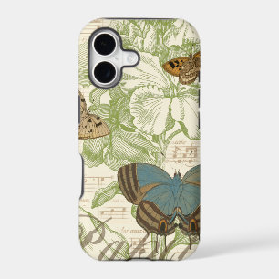 Papillons sur une partition avec un motif floral