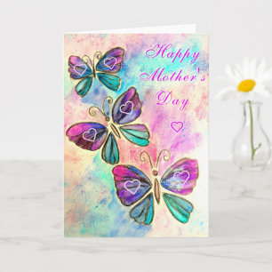 Papillons volants Carte de fête des mères avec les