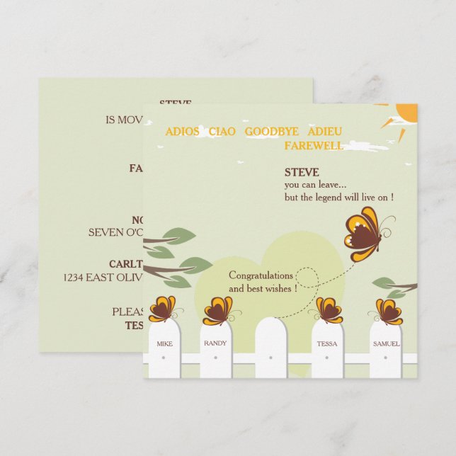 Papillons Whimsical Farewell Party Invitation (Devant / Derrière)