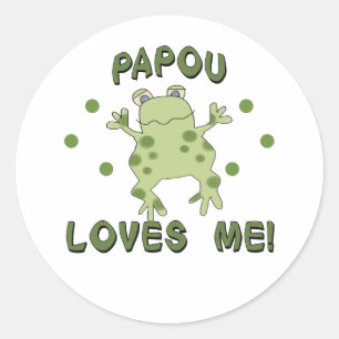 Papou Loves Me Frog Classic Round Sticker