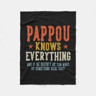 Pappou knows everything father's day retro vintage fleece blanket
