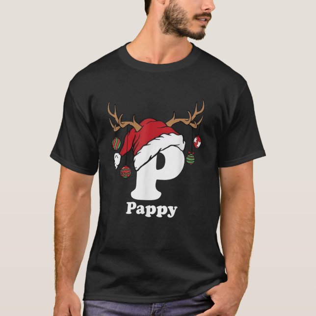 Pappy Claus Santa Hat Reindeer Red Plaid Matching  T-Shirt (Front)