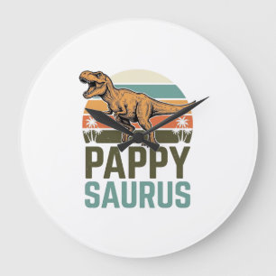 Pappysaurus Funny Dinosaur Vintage Sunset Shirt_1 Large Clock