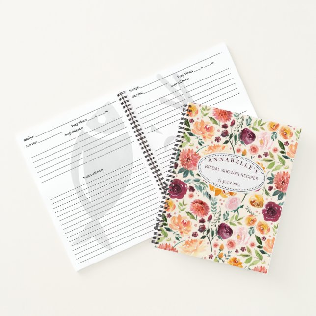 Paprika Burgundy Floral Bridal Shower Recipe Book (Inside)