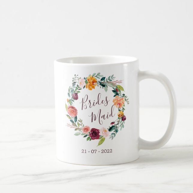 Paprika Burgundy Floral Bridesmaid Wedding Mug (Right)
