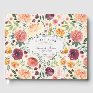 Paprika Burgundy Floral Wedding Guest Book