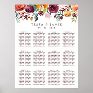 Paprika Burgundy Floral Wedding Seating Chart