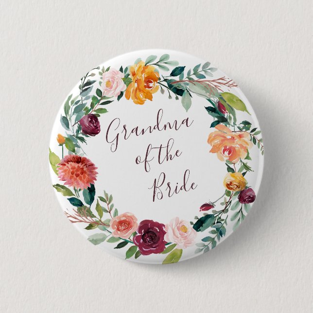 Paprika Floral Grandma of the Bride Button (Front)